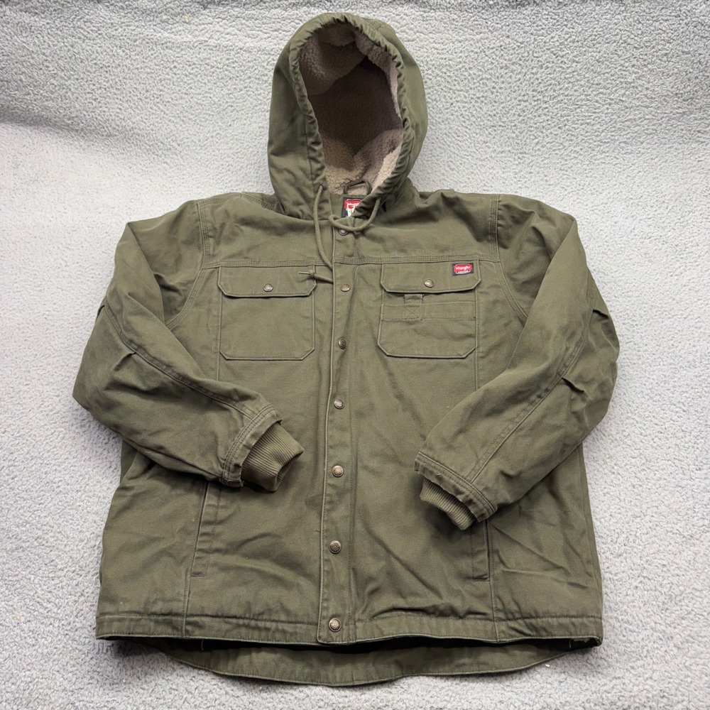 Wrangler WW55255-23 Mens Large Sherpa Lined Workwear Green Hooded Canvas Jacket